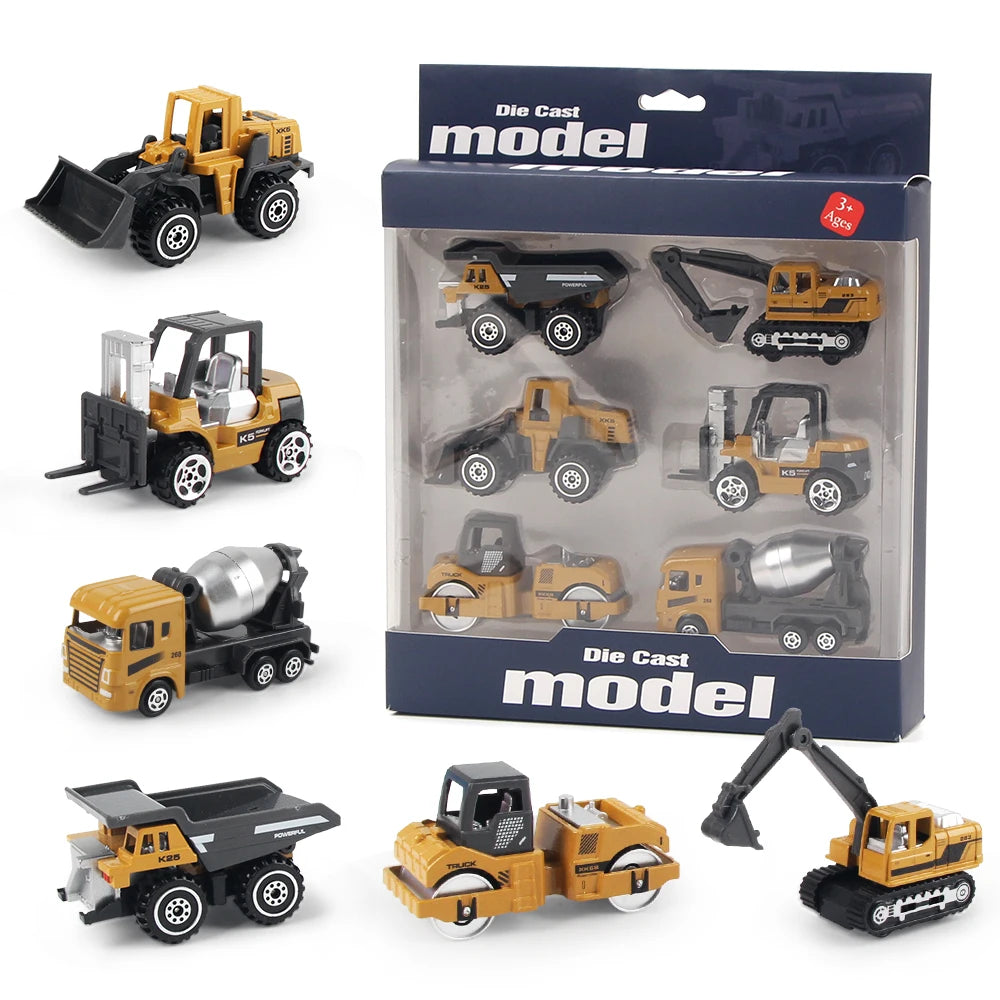6pcs Alloy Engineering Truck Toy Car Set – Classic Construction Vehicles