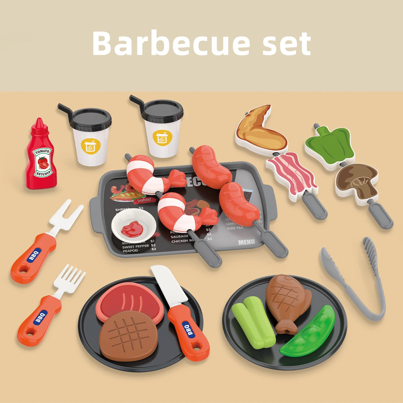Kids Pretend Play Food Set – BBQ, Pizza, Sushi & More