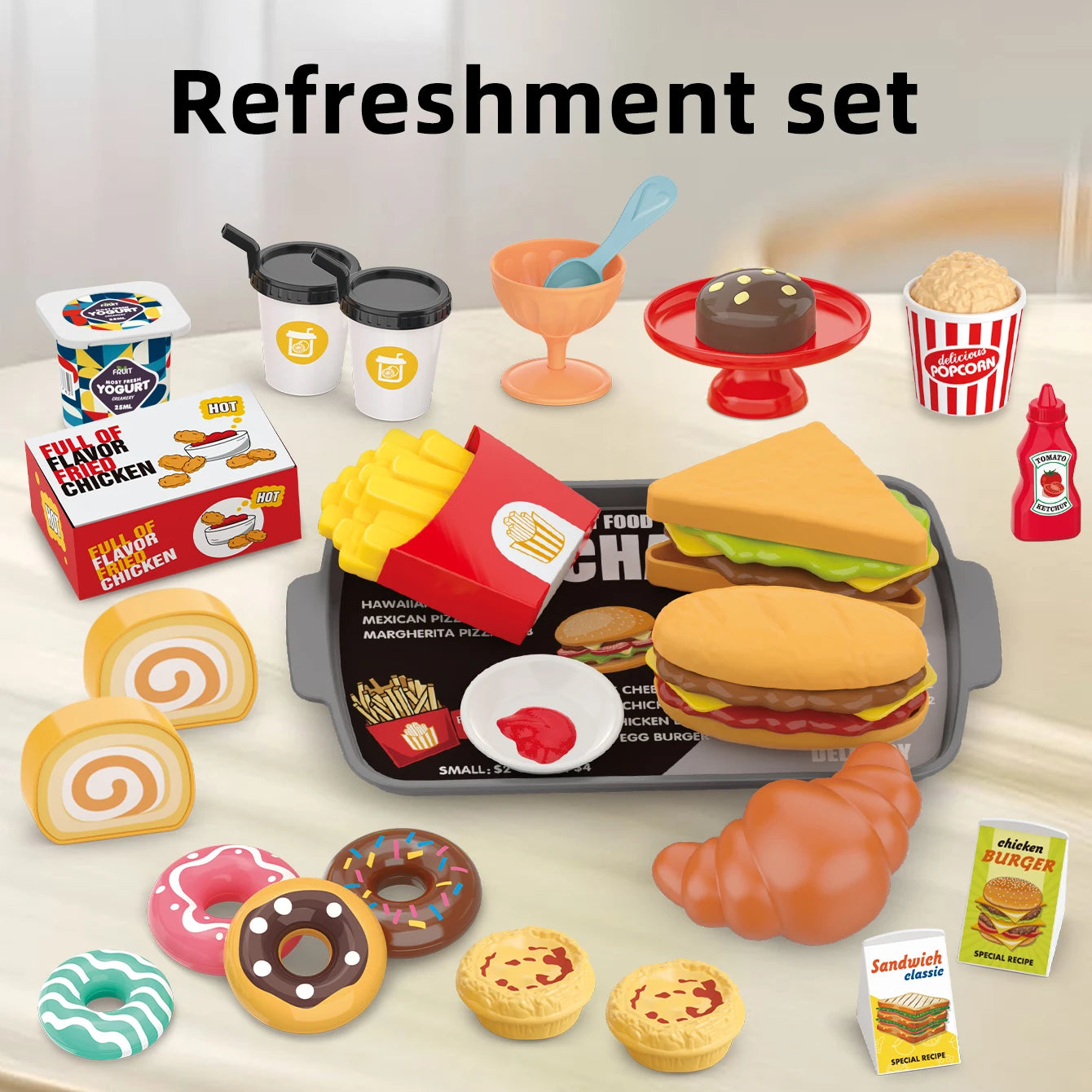 Kids Pretend Play Food Set – BBQ, Pizza, Sushi & More