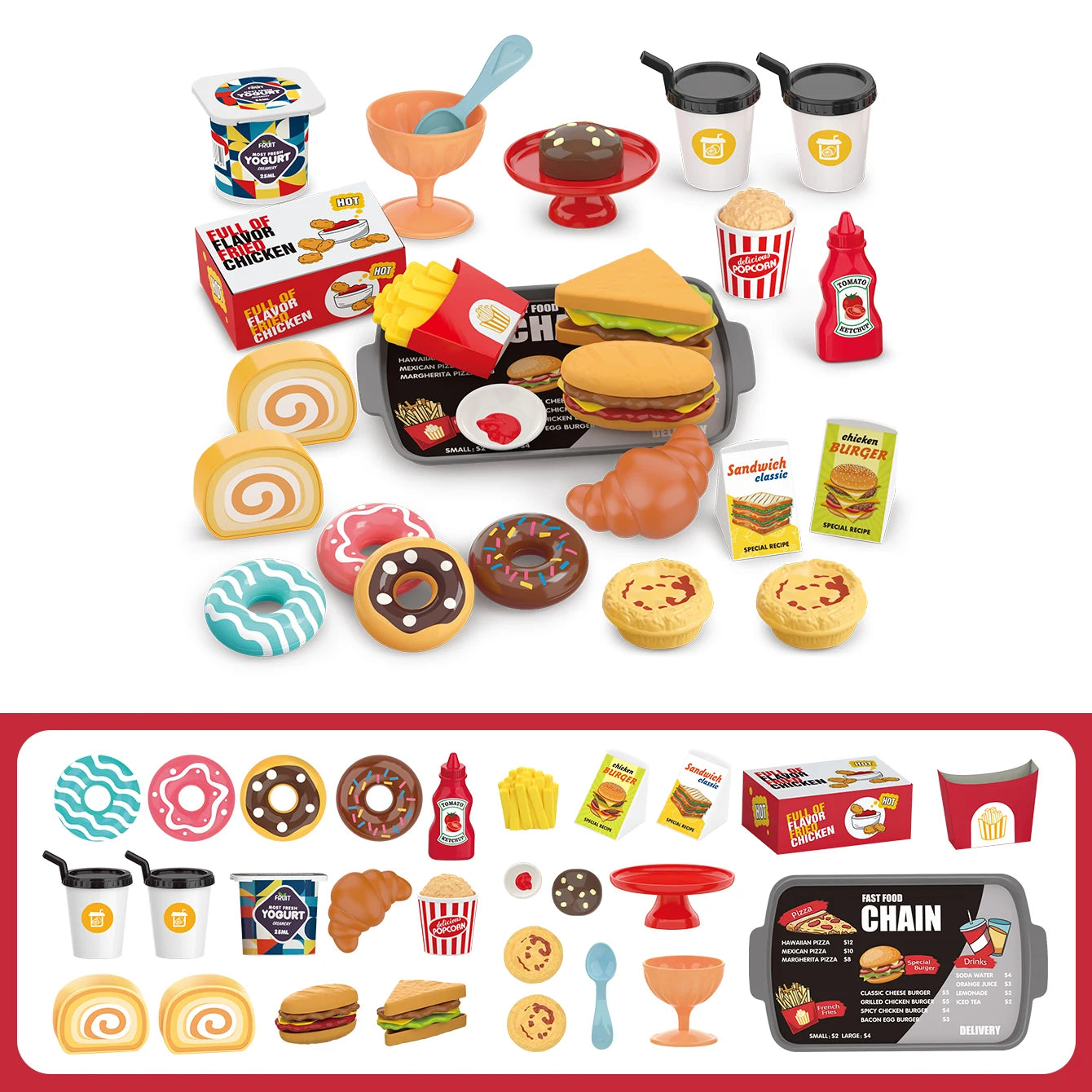 Kids Pretend Play Food Set – BBQ, Pizza, Sushi & More