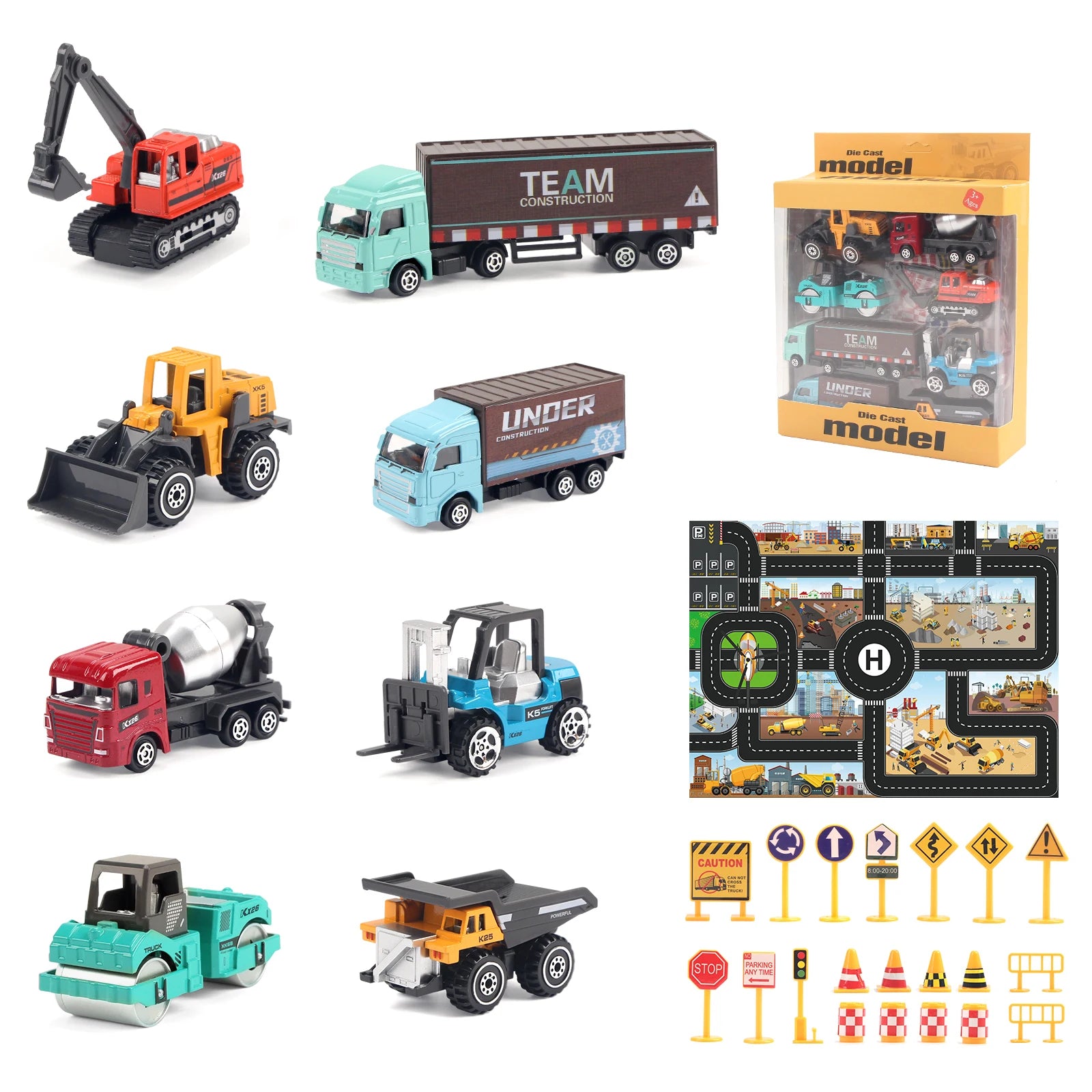 6pcs Alloy Engineering Truck Toy Car Set – Classic Construction Vehicles