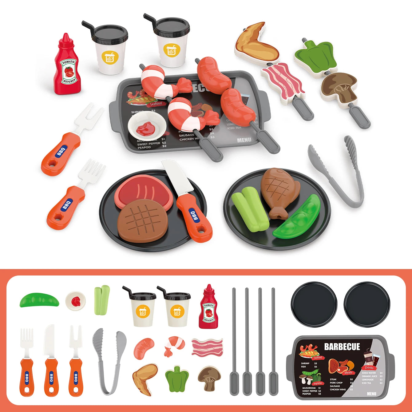 Kids Pretend Play Food Set – BBQ, Pizza, Sushi & More