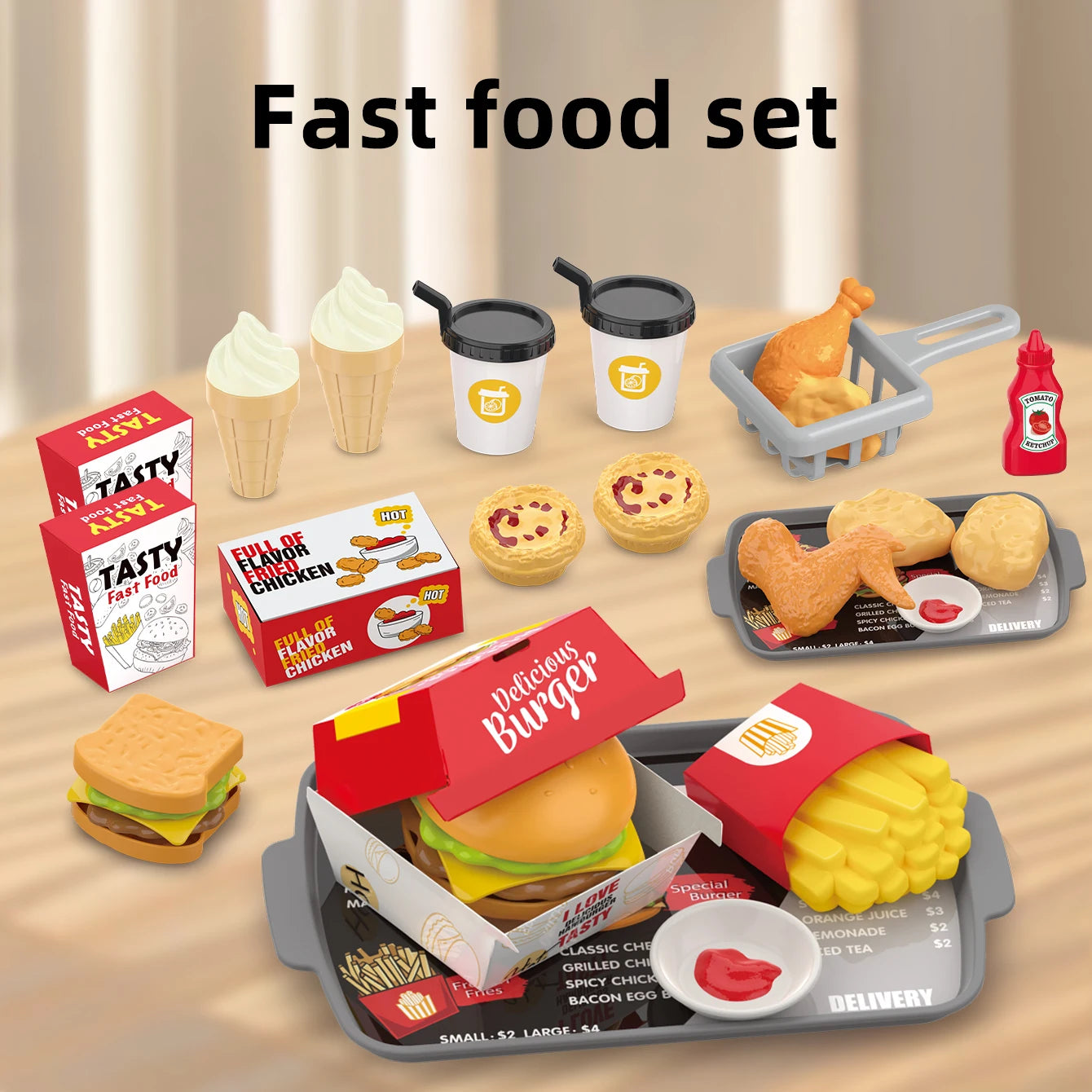 Kids Pretend Play Food Set – BBQ, Pizza, Sushi & More