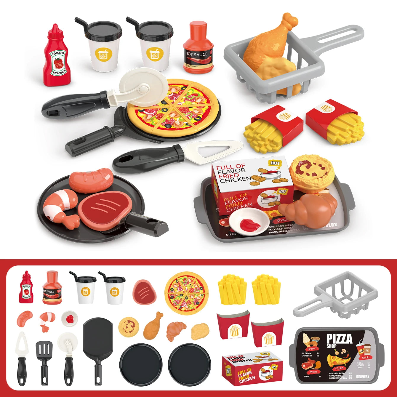 Kids Pretend Play Food Set – BBQ, Pizza, Sushi & More