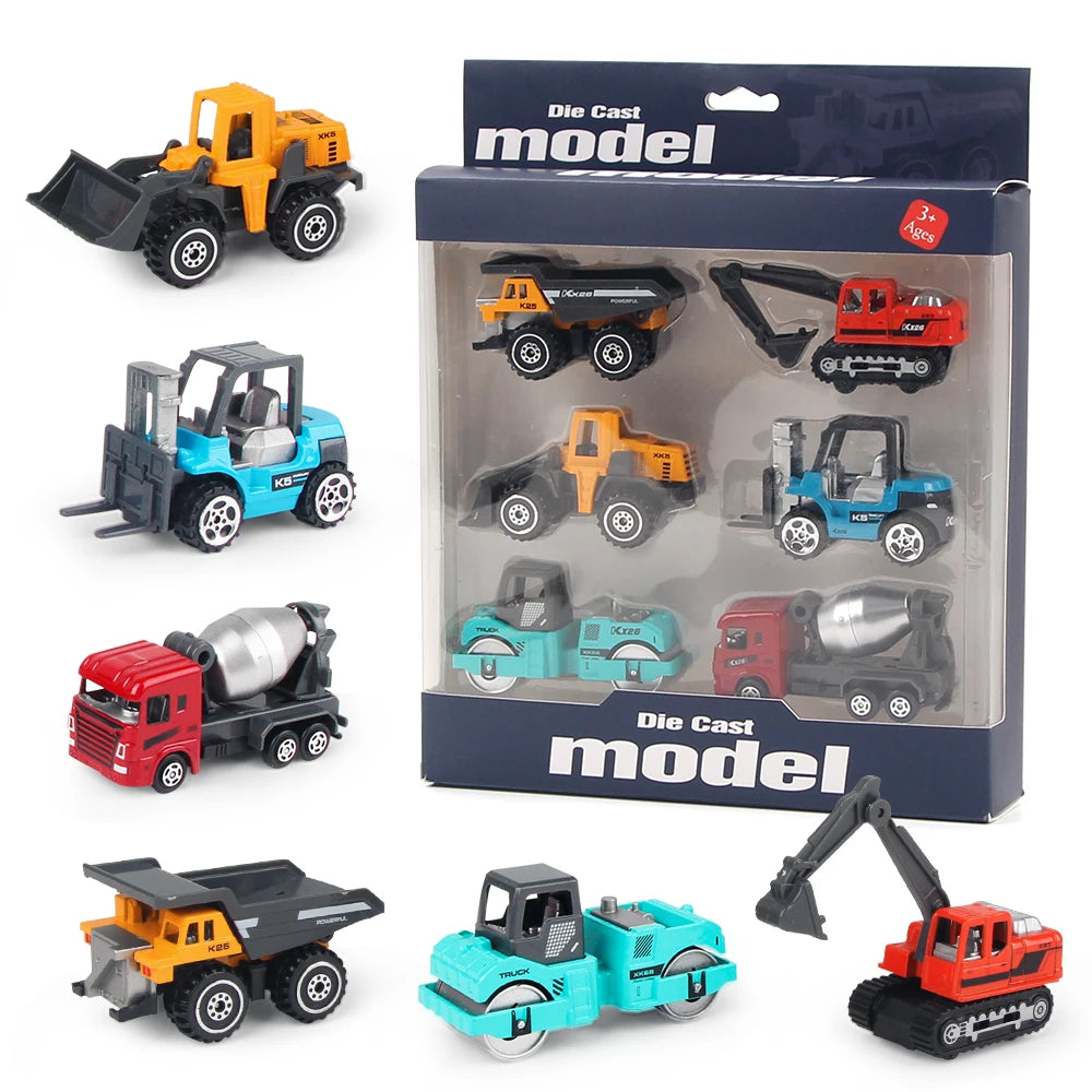 6pcs Alloy Engineering Truck Toy Car Set – Classic Construction Vehicles