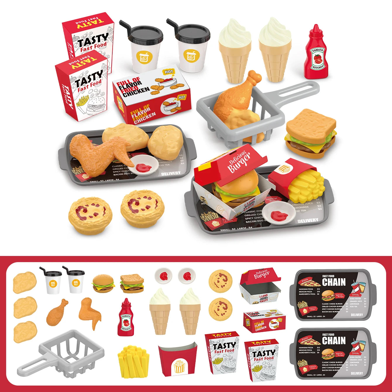 Kids Pretend Play Food Set – BBQ, Pizza, Sushi & More
